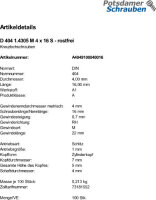 100 Edelstahl A1 Kreuzlochschrauben DIN 404 1.4305 M4x16