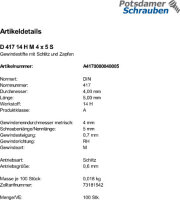100 Gewindestifte DIN 417 14H M4x5 Stahl