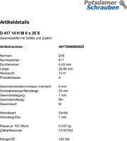 100 Gewindestifte DIN 417 14H M6x25 Stahl