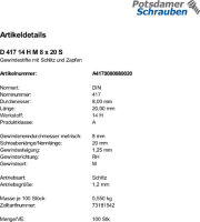 100 Gewindestifte DIN 417 14H M8x20 Stahl