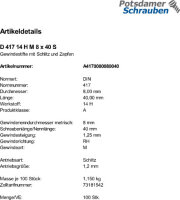 100 Gewindestifte DIN 417 14H M8x40 Stahl