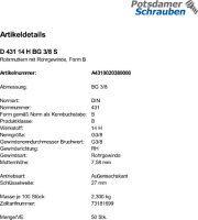 50 Rohrmuttern DIN 431 14H BG 3/8 Stahl