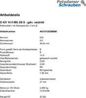 50 Rohrmuttern DIN 431 14H BG 3/8 verzinkt Stahl