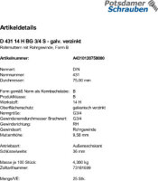 25 Rohrmuttern DIN 431 14H BG 3/4 verzinkt Stahl