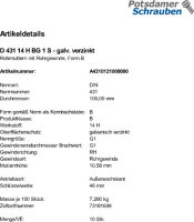 10 Rohrmuttern DIN 431 14H BG 1 verzinkt Stahl