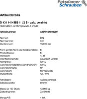 1 Rohrmuttern DIN 431 14H BG 1 1/2 verzinkt Stahl