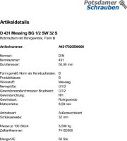 50 Rohrmuttern DIN 431 Messing BG 1/2 SW 32 Ms