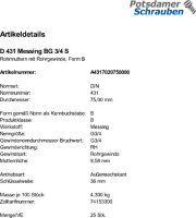 25 Rohrmuttern DIN 431 Messing BG 3/4 Ms