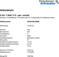 1000 Scheiben DIN 433 -1 verzinkt 13