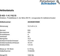 1000 Edelstahl V2A Scheiben DIN 433 -1 A2 10,5
