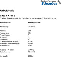 25 Edelstahl V4A Scheiben DIN 433 -1 A4 25
