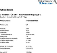 100 U-Scheiben DIN 434 feuerverzinkt 24