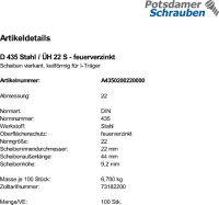 100 I-Scheiben DIN 435 feuerverzinkt 22