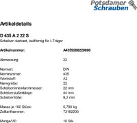 10 Edelstahl Vierkantscheiben DIN 435 A2 22