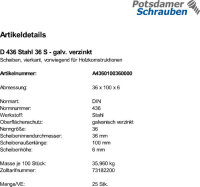 25 Scheiben DIN 436 Stahl 36 verzinkt