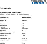 25 Scheiben DIN 436 feuerverzinkt 30