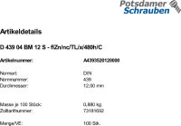 100 Sechskantmuttern niedrig DIN 439 04 zinklamellenbeschichtet M12