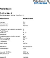 1000 Sechskantmuttern niedrig DIN 439 04 Stahl M4
