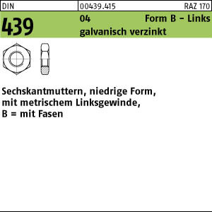 100 Linksgewinde Sechskantmuttern niedrig Form MB DIN 439 04 verzinkt M12