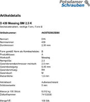 100 Sechskantmuttern niedrig DIN 439 Messing M2,5