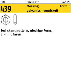 100 Messing Sechskantmuttern niedrig DIN 439 vernickelt M5