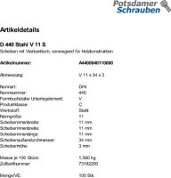 100 Scheiben DIN 440 Stahl V 11