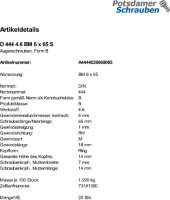 25 Augenschrauben DIN 444 4.6 Stahl BM6x65