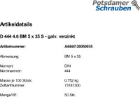 50 Augenschrauben DIN 444 4.6 verzinkt BM5x35