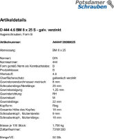50 Augenschrauben DIN 444 4.6 verzinkt BM8x25