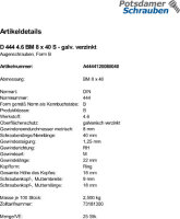 25 Augenschrauben DIN 444 4.6 verzinkt BM8x40