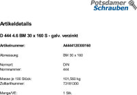 1 Augenschrauben DIN 444 4.6 verzinkt BM30x160