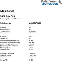 10 Scheiben DIN 462 Stahl 70