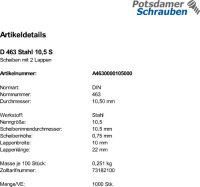 1000 Scheiben DIN 463 Stahl 10,5