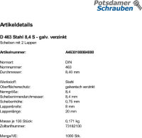 1000 Scheiben DIN 463 verzinkt 8,4