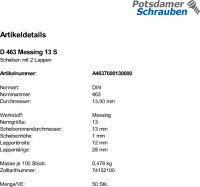 50 Scheiben DIN 463 Messing 13