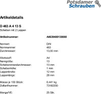 25 Edelstahl V4A Scheiben DIN 463 A4 13