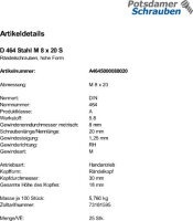 25 Rändelschrauben DIN 464 Stahl M8x20