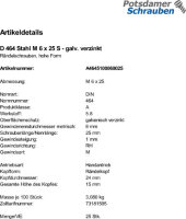 25 Rändelschrauben DIN 464 verzinkt M6x25