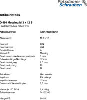 50 Rändelschrauben DIN 464 Messing M3x12
