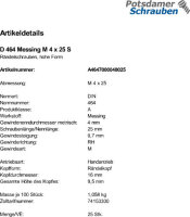 25 Rändelschrauben DIN 464 Messing M4x25