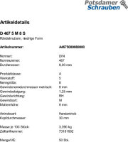 50 Rändelmuttern DIN 467 Kl. 5 Stahl M8