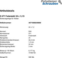 500 Sicherungsringe DIN 471 Federstahl 24x1,2