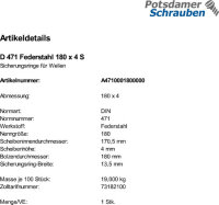1 Sicherungsringe DIN 471 Federstahl 180x4