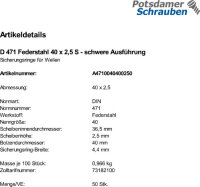50 Sicherungsringe DIN 471 Federstahl 40x2,5 schwere Ausführung