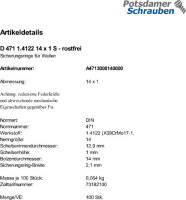 100 Edelstahl Sicherungsringe DIN 471 1.4122 14x1