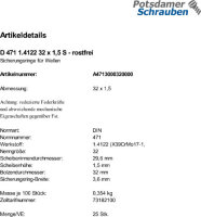 25 Edelstahl Sicherungsringe DIN 471 1.4122 32x1,5