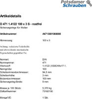 1 Edelstahl Sicherungsringe DIN 471 1.4122 100x3
