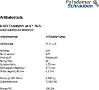 100 Sicherungsringe DIN 472 Federstahl 44x1,75