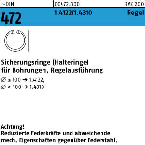 1 Edelstahl Sicherungsringe DIN 472 1.4122 72x2,5