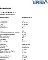 50 Vierkantschrauben DIN 478 10.9 Stahl M10x30